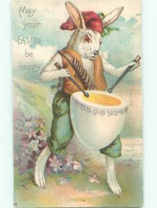 Pre-Linen Easter HUMANIZED BUNNY RABBIT PLAYING EGG DRUM AB3311