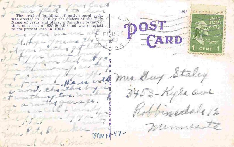 Convent Mary Immaculate Key West Florida 1947 linen postcard