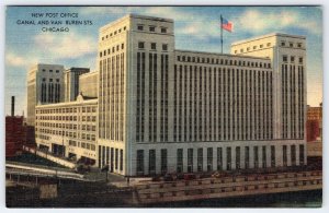 1930's CHICAGO ILLINOIS NEW POST OFFICE CANAL & VAN BUREN STREETS LINEN POSTCARD