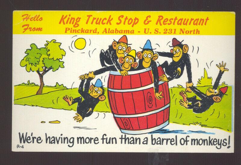 PINCKARD ALABAMA KING TRUCK STOP RESTAURANT ADVERTISING MONKEY POSTCARD