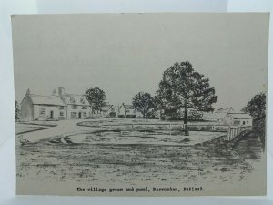 The Village Green & Pond Barrowden Rutland Vintage Art Postcard Sketch Drawing