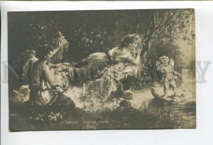 431848 Hans ZATZKA Nymph & Amour CUPID Vintage postcard Russia #446