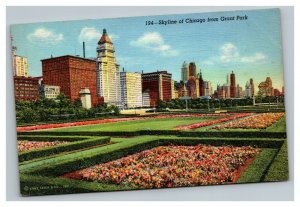 Vintage 1940's Postcard Grant Park Flowers Hotels & Skyline of Chicago Illinois