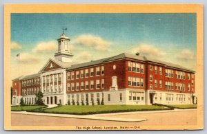 Lewiston Maine Linen Postcard The High School  