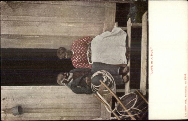 Black Americana - Happy Old Couple LOVE IN A HUT c1905 Postcard