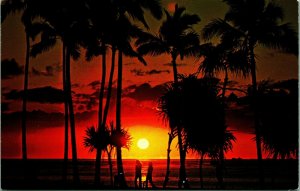 Cocopalms Silhouettes Hawaiian Sunset Hawaii UNP Chrome Postcard B10
