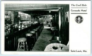 ST. LOUIS,  MO  Bar Interior THE COAL HOLE at The CORONADO HOTEL 1942 Postcard