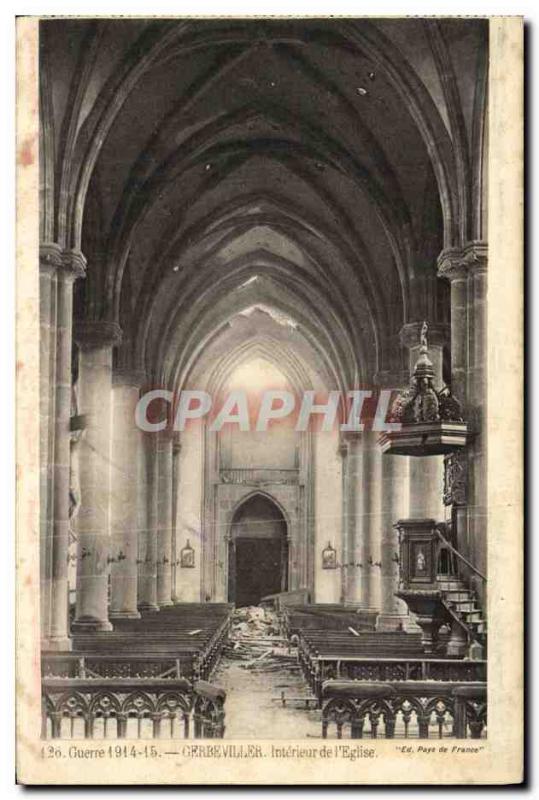 Postcard Old Army Gerbeviller Interior of The Church