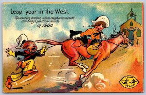 K50/ Leap Year 1908 Holiday Postcard Man Woman Love Cowgirl Lasso 49