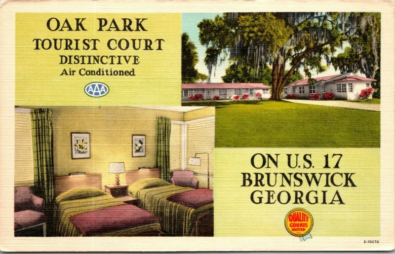 1954 Oak Park Tourist Court Interior Entrance Brunswick Georgia Postcard 