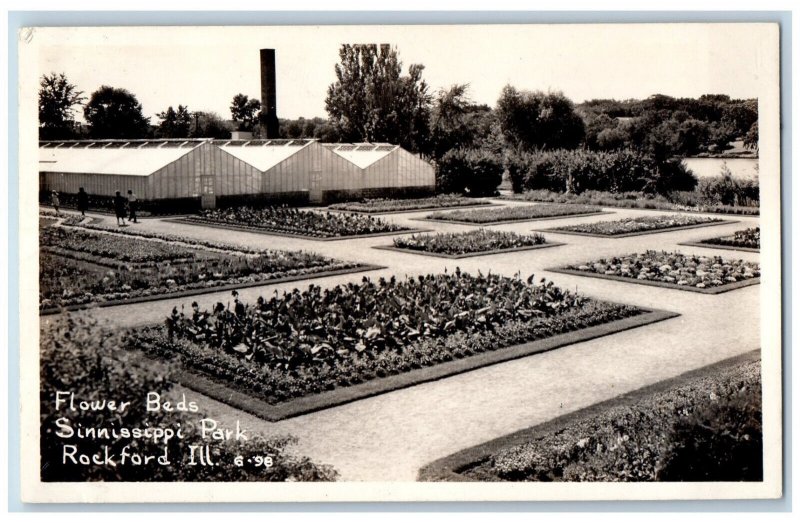 Rockford Illinois IL Postcard Flower Beds Sinnissippi Park c1940's RPPC Photo