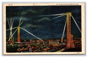 Vintage 1933 Postcard Aerial View The Sky Ride at Night Chicago World's Fair