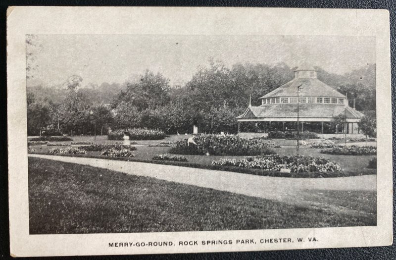 Mint USA Real Picture Postcard Merry Go Round Rock Springs Park Chester WV
