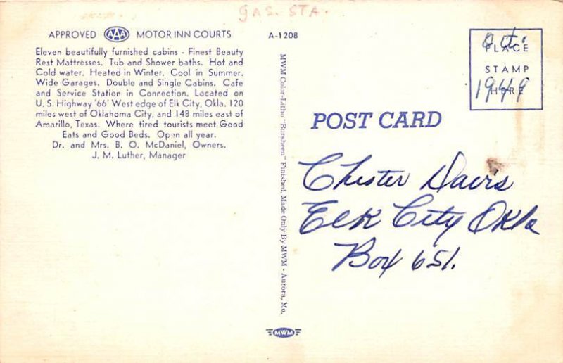 Motor Inn Courts Elk City, Oklahoma, USA Writing on back 