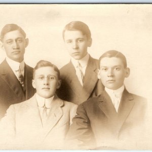 1912 Dapper Young Men RPPC Cool Gentlemen Slick Boys Photo High School Peer A156