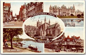 Greetings From Chester Cathedral Eastgate River Dee Easton Hall England Postcard