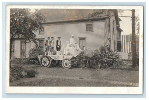 Patriotic Parade Float Horse Wagon Lady Liberty Hamburg NY RPPC Photo Postcard 