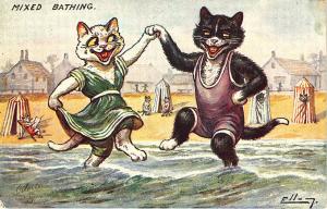 Mixed Bathing Cats Dancing Signed Artist Ellam Tuck Postcard