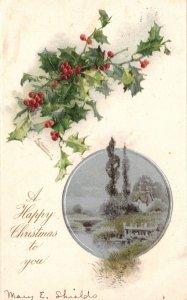 Vintage Postcard 1906 A Happy Christmas To You Winter Snow House Greetings