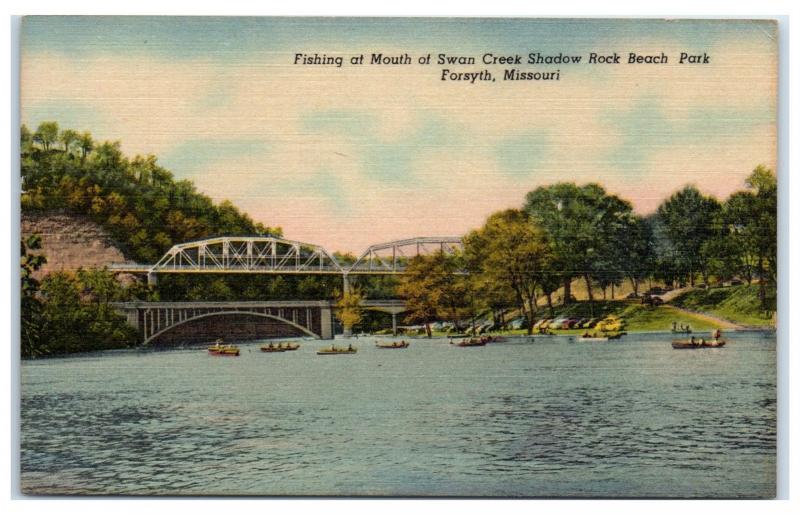 Fishing at the Mouth at Swan Creek, Shadow Rock Beach Park, Forsyth, MO Postcard