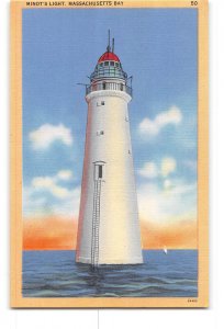 Massachusetts MA Postcard 1930-1950 Minot's Light House MA Bay