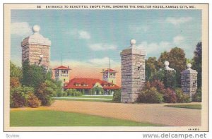 Entrance to Beautiful Swope Park, Showing the shelter house, Kansas City, Mis...