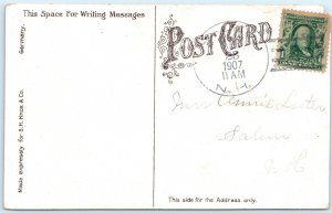 c1910s Haverhill, MA Post Office & Gentleman PC Roadside Ornate Stone Trim A326