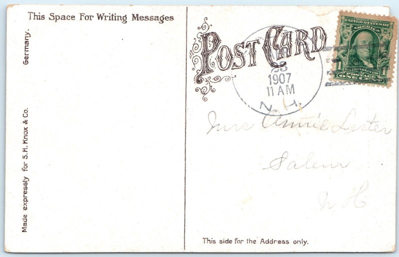 c1910s Haverhill, MA Post Office & Gentleman PC Roadside Ornate Stone Trim A326