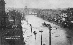 HIGH STREET WEST FLOOD DISASTER FIRE WAGON HAMILTON OHIO POSTCARD 1913