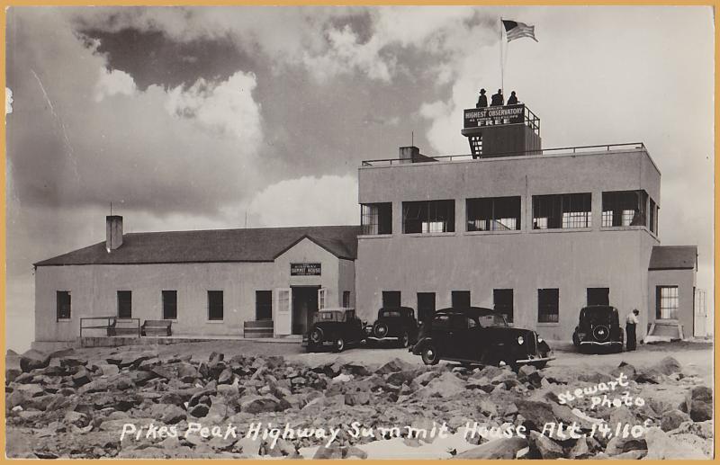 RPPC-Pikes Peak, Colo., Highway Summit House, Alt 14,110 - 1940's  Autos - 1949