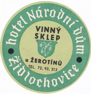 Czechoslovakia Zidlochovice Hotel Narodni Dum Vintage Luggage Label sk3619