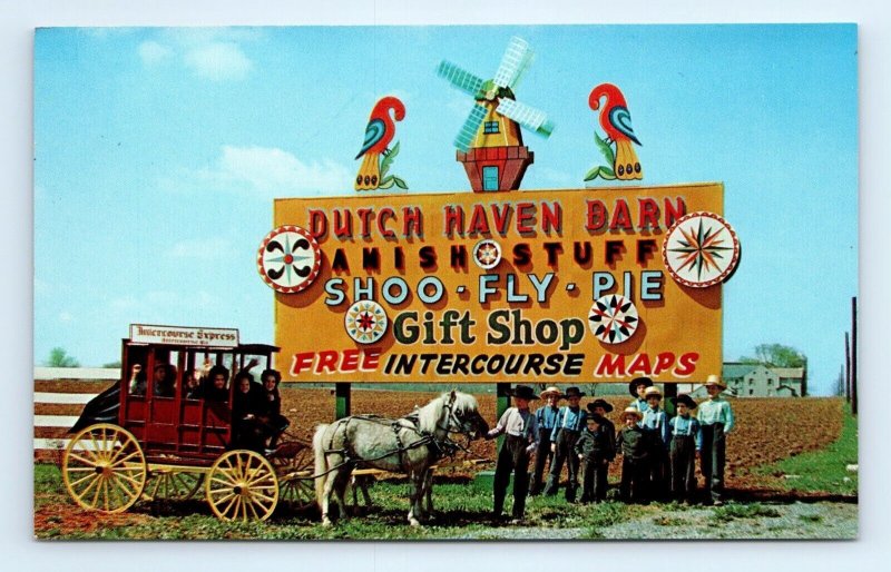 Dutch Haven Barn Sign Amish Horse Buggy Lancaster PA Postcard United