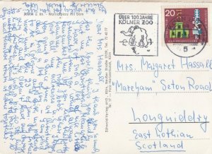 Koln Kolner Zoo Old Postmark & Aerial Shops 1960s German Postcard