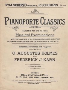 Pianoforte Classics Schumann Scherzo 44 Opus 99 1940s Sheet Music