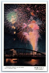 Tokyo Japan Postcard Fireworks Display Over Sumida River c1930's Unposted