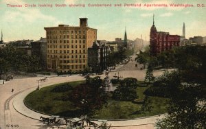 Vintage Postcard Thomas Circle Cumberland Portland Apartments Washington D.C.