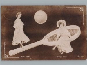 Millie Legarde Florence Warde Aristophot Tennis Racquet Moon Ball Postcard 1907