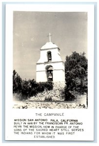 The Campanile Mission San Antonio Pala California CA RPPC Photo Postcard