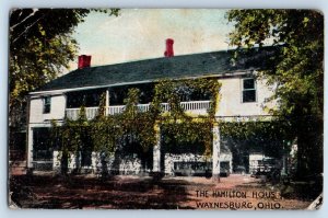 1909 Waynesburg Ohio OH Postcard Hamilton House Building Garden Trees Posted