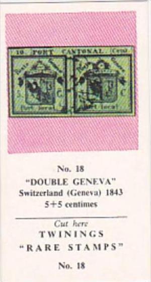 Twinings Tea Trade Card Rare Stamps No 18 Double Geneva Switzerland 1843