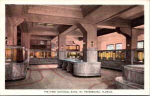 Postcard Interior of The First National Bank in St. Petersburg, Florida