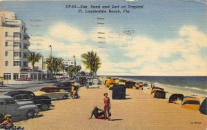 Ft Lauderdale Beach Florida 1958 Postcard Sun Sand & Surf Cars parked