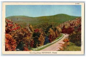 c1940 Greetings From Newport Dirt Road Classic Car Maine Correspondence Postcard