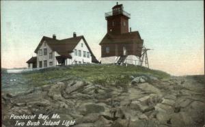 Penobscot Bay ME Two Bush Island Lighthouse c1910 Postcard EXC COND