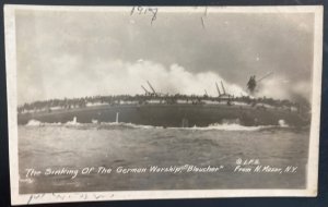 Mint England Real Picture Postcard Sinking Of The German Warship Bleucher