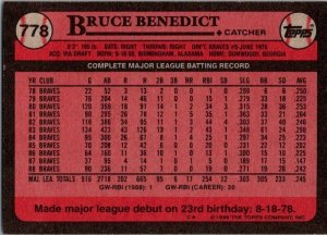 1989 Topps Baseball Card Bruce Benedict Atlanta Braves sk3136