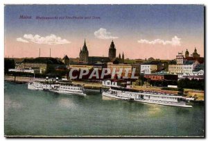 Germany Mainz Old Postcard Rheinansicht Stadthalle mit und Dom