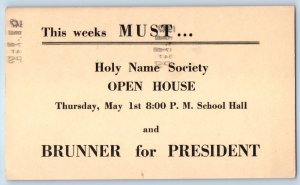 1947 Holy Name Society Brunner For President Buffalo NY Advertising Postal Card