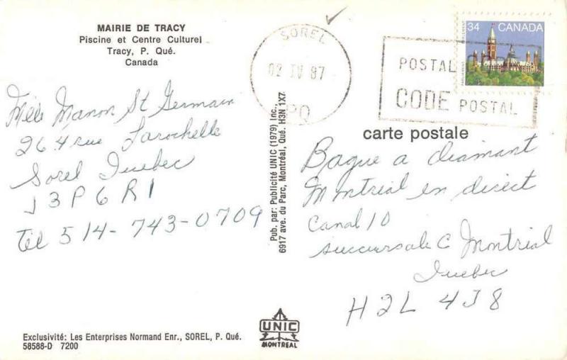 Tracy Quebec Canada Mairie De Tracy Multiview Vintage Postcard J77245