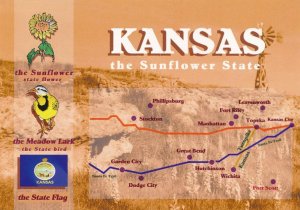 Map of Kansas the Sunflower State - State Bird Meadow Lark